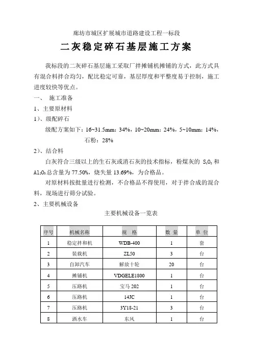 石灰粉煤灰稳定碎石基层施工方案