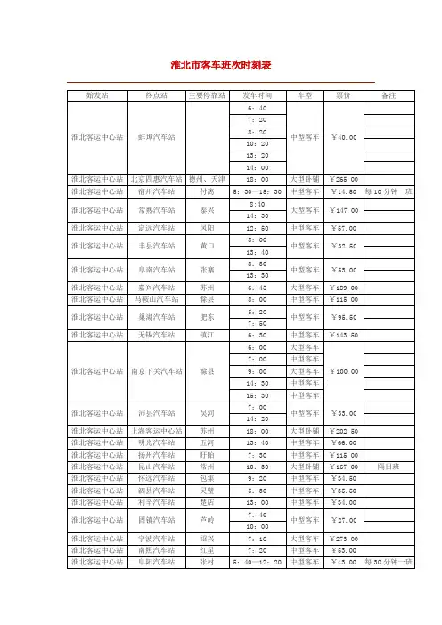 淮北汽车站时刻表