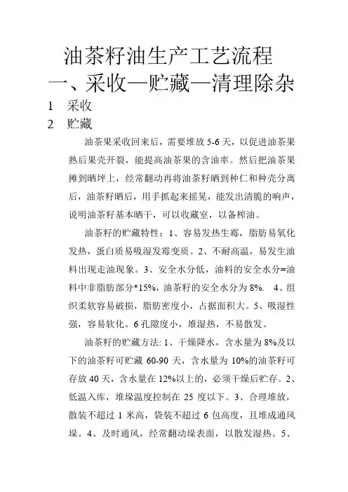 油茶籽油生产工艺流程图
