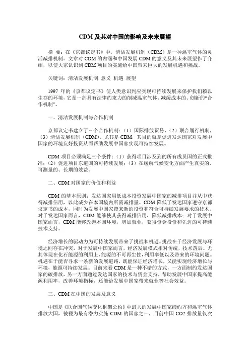 CDM及其对中国的影响及未来展望