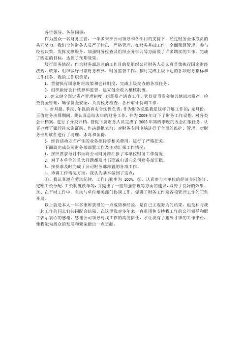 财务总监工作总结