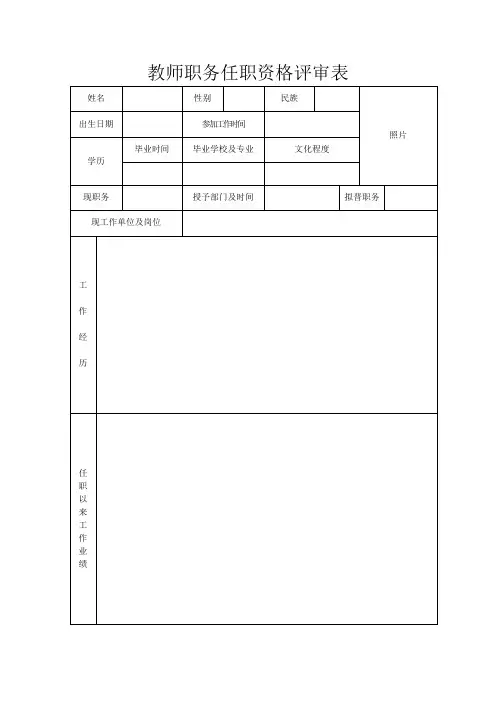 初级专业技术职称资格审核认定表