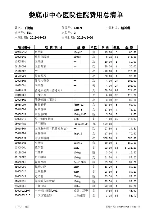 住院费用清单