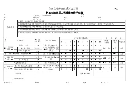 J-01 钢筋安装分项工程质量检验评定表(最新版,可动态自动计算)