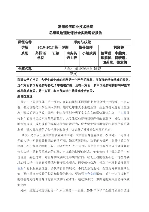 《形势与政策》社会实践调查报告模板