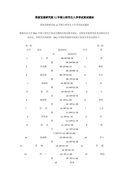 国家发展研究院11年硕士研究生入学考试复试通知