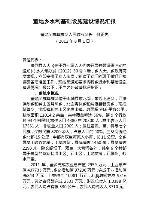 董地乡水利基础设施建设情况汇报