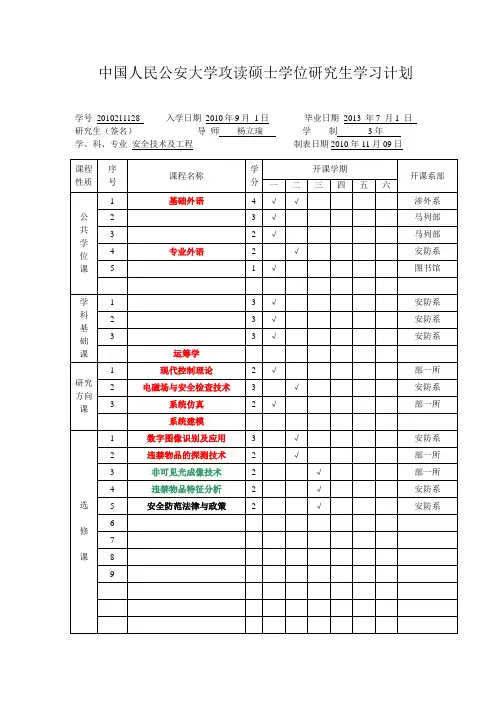 中国人民公安大学攻读硕士学位研究生学习计划