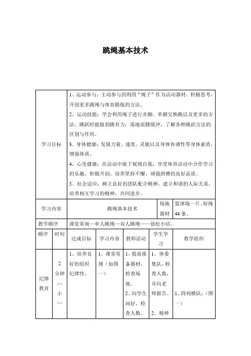 跳绳基本技术教案