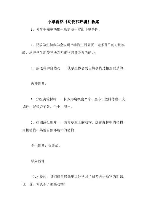 小学自然《动物和环境》教案