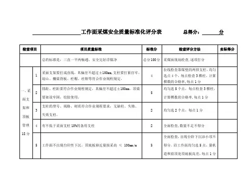 煤矿采煤安全质量标准化评分表