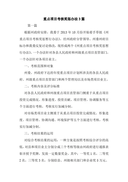 重点项目考核奖惩办法3篇