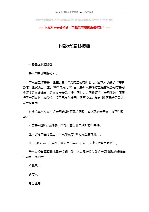 2019年付款承诺书模板-word范文模板 (3页)