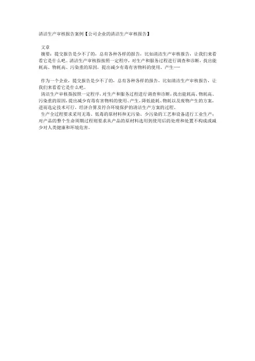 清洁生产审核报告案例【公司企业的清洁生产审核报告】.docx