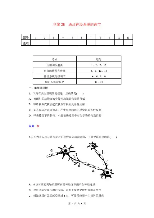最新2015届高三生物第一轮细致复习 通过神经系统的调节试题
