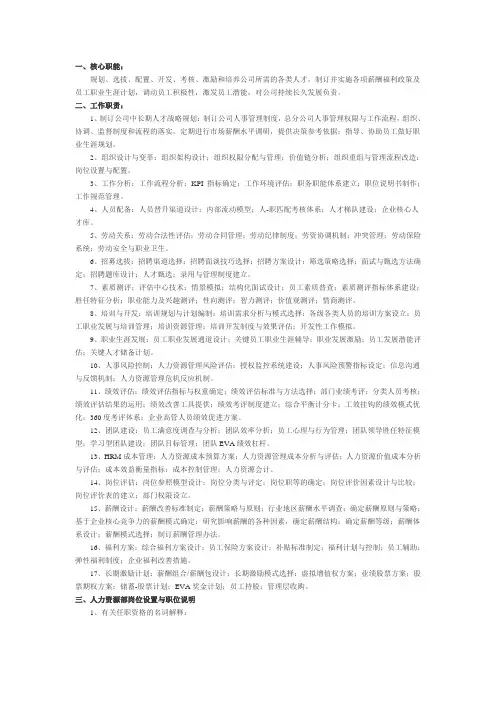 人力资源部职责