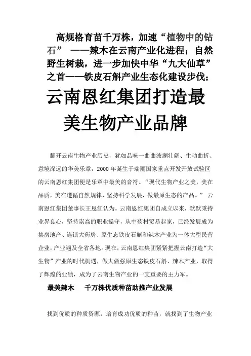 云南恩红集团打造最美生物产业品牌