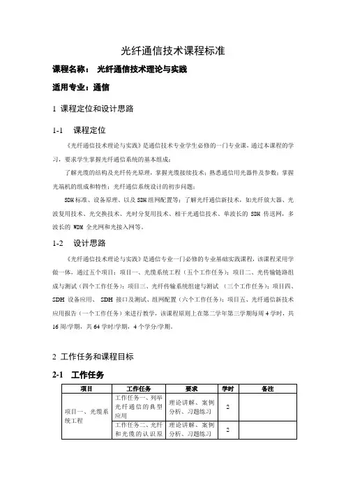 光纤通信技术课程标准