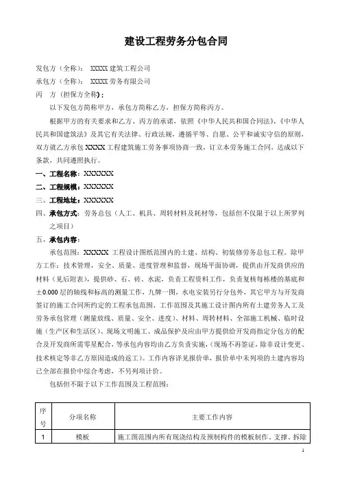 高层建筑劳务合同范本