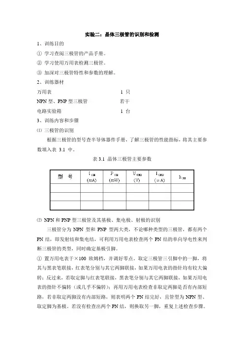 实验2 晶体三极管的识别和检测