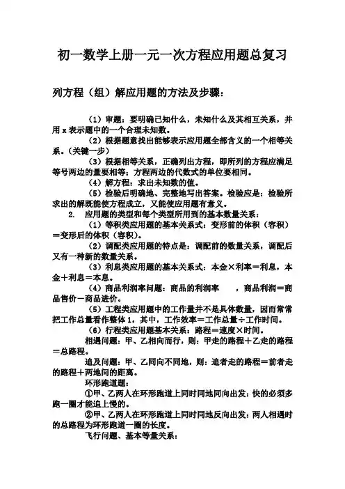 初一数学一元一次方程应用题总复习