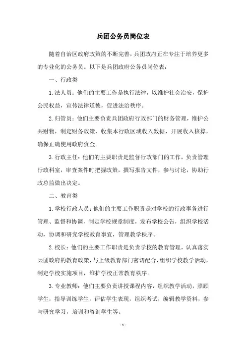 兵团公务员岗位表
