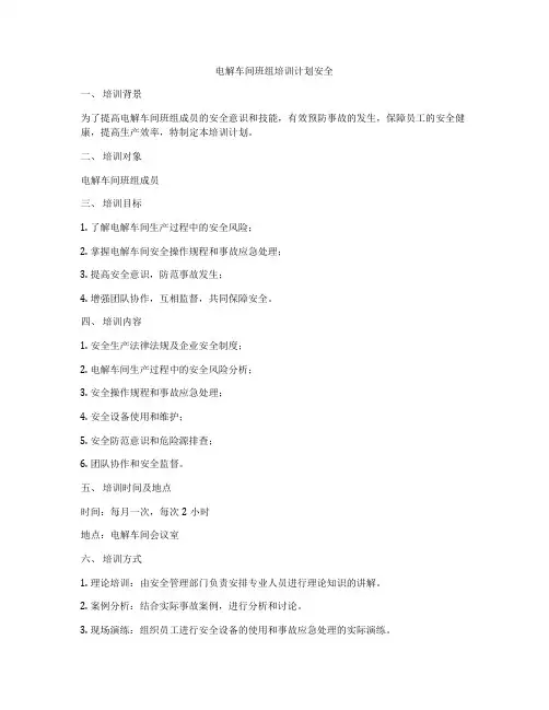电解车间班组培训计划安全