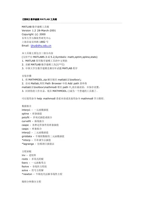数学建模MATLAB工具箱