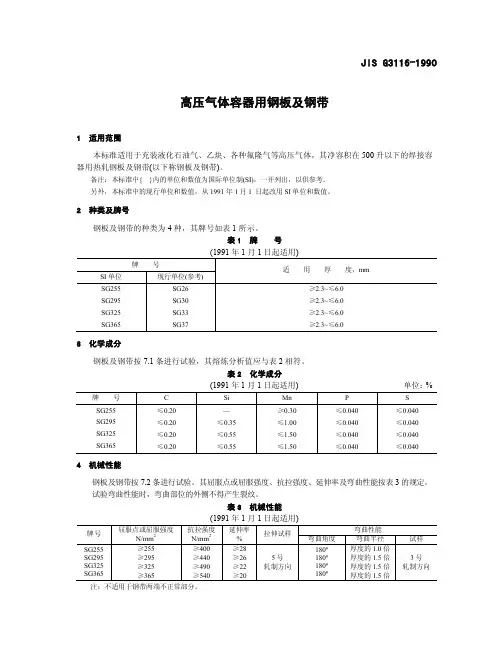 JIS G3116-1990高压气体容器用钢板和钢带