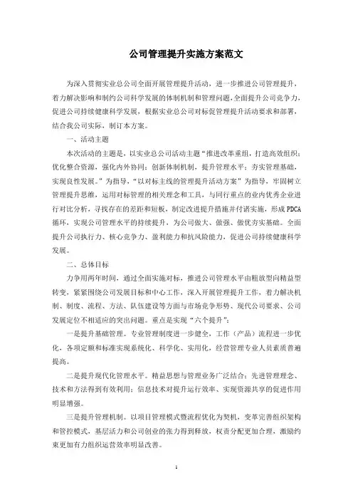 最新公司管理提升实施方案