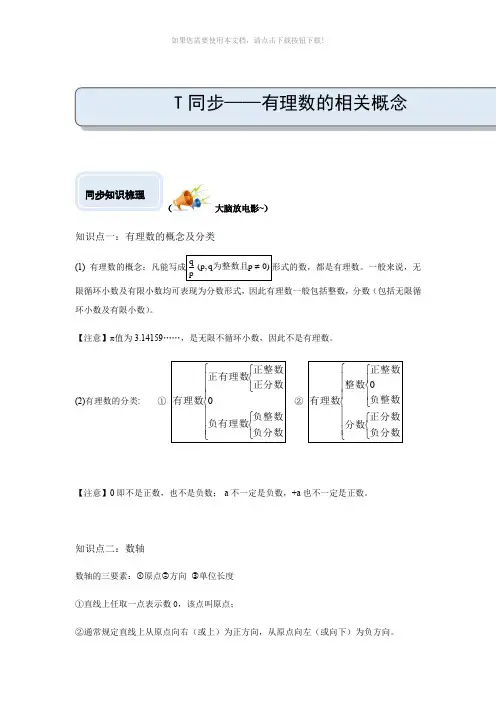 人教版七年级数学下册第一章有理数