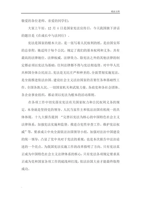 国旗下的讲话-在成长中与法同行(宪法宣传日)