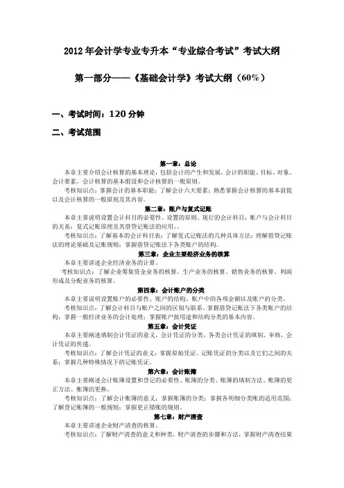 乐山师范学院会计学专升本综合考试大纲(2012年)