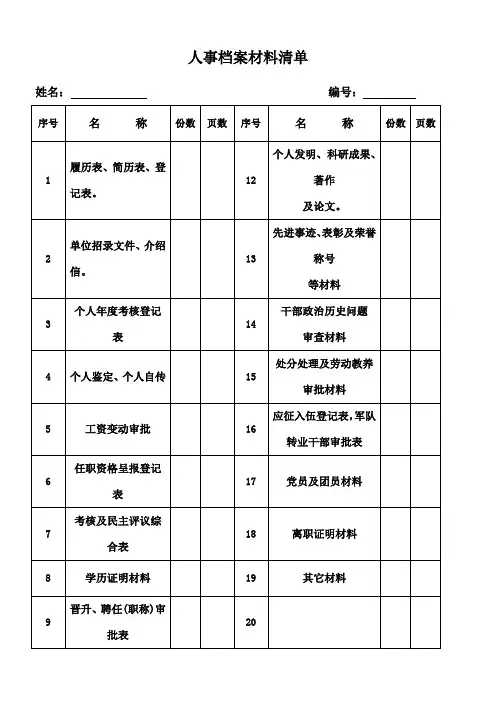 人事档案材料清单
