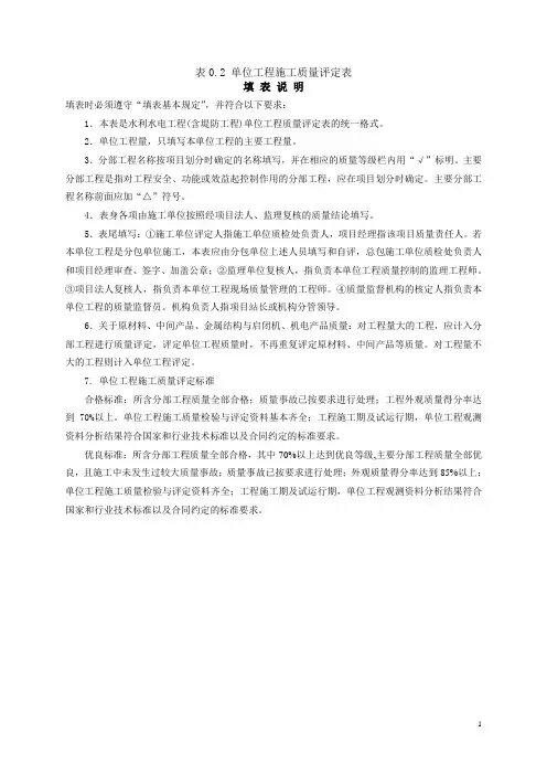单位工程施工质量评定表
