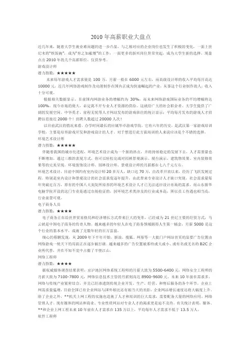 2010年高薪职业大盘点