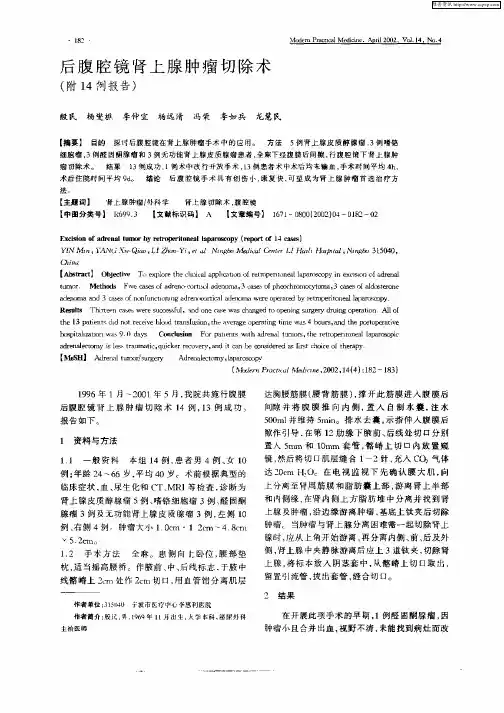 后腹腔镜肾上腺肿瘤切除术(附14例报告)