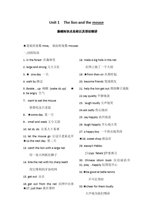 六年级下册英语-Unit 1 The lion and the mouse 知识点总结以及语法详解 译林版
