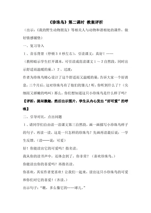 珍珠鸟第二课时(评析) 教案