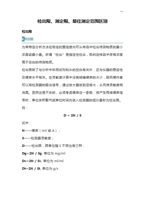 检出限,测定限,最佳测定范围区别