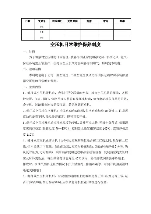空压机维护保养制度