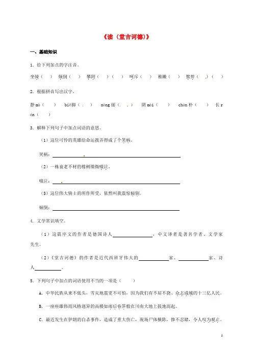 九年级语文下册 第三单元 10 读《堂吉诃德》练习 (新版)语文版