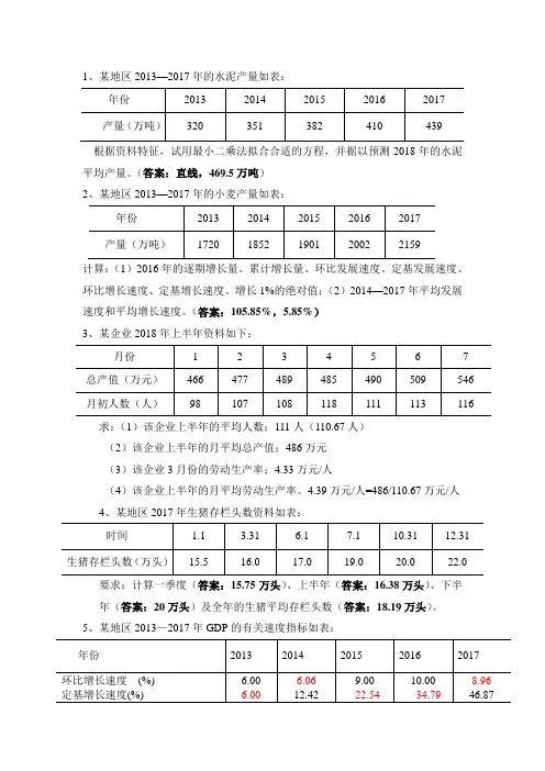 统计学分析计算题