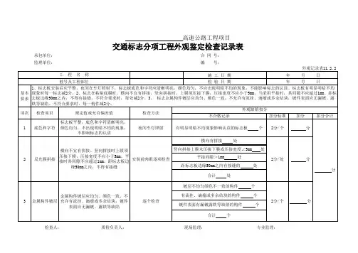 1 交通标志外观鉴定检查记录表