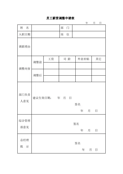 员工薪资调整申请表