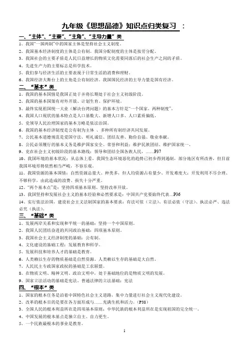 九年级思想品德知识点归类