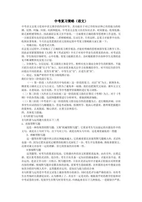 中考语文复习策略