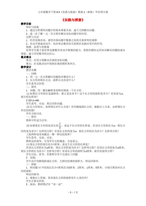 七年级数学下册6.3《实践与探索》教案1(新版)华东师大版