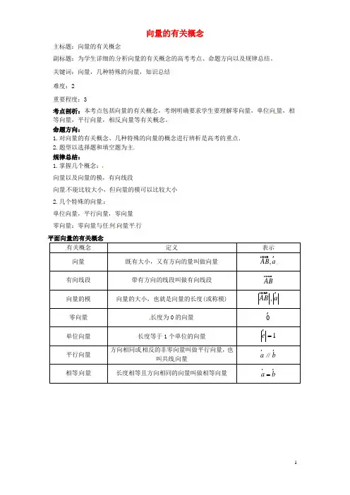 2016年高考数学复习 专题07 平面向量 向量的有关概念考点剖析
