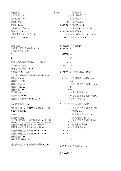 列管式换热器计算表
